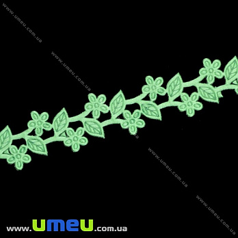 Тесьма тисненая Цветы с листиками, 20 мм, Мятная (LEN-019728)
