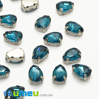 Шатон капля 14х10 мм, Темное серебро, Бирюзовый (KAB-052596)