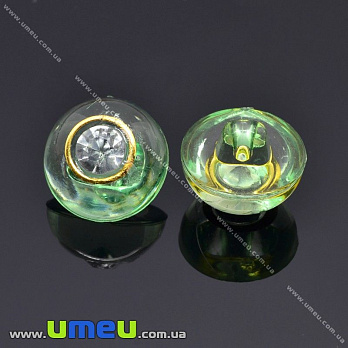 Пуговица пластиковая на ножке Круглая со стразом, 13 мм, Зеленая (PUG-012896)