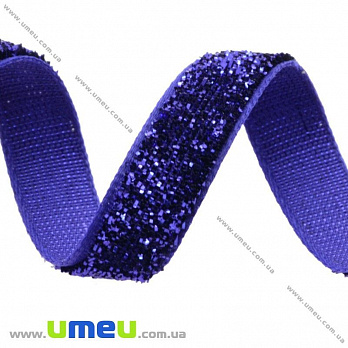 Лента бархатная с люрексом, 10 мм, Синяя (LEN-017366)