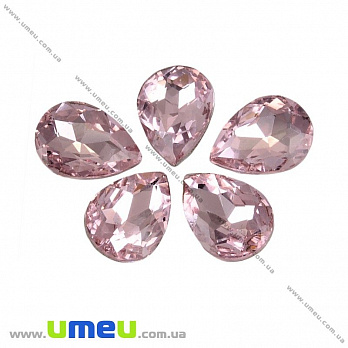 Ріволі скляний, Крапля гранована, 14х10 мм, Рожевий (KAB-009479)