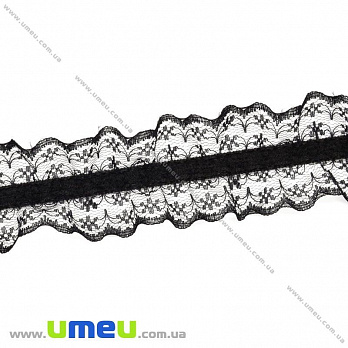 Кружево на резинке, 40 мм, Черное (LEN-025758)