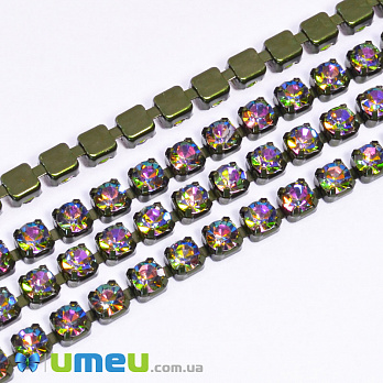 Стразовая цепь SS12 (2,8 мм), Ирис зеленая, Стразы стеклянные ирис (ZEP-049289)