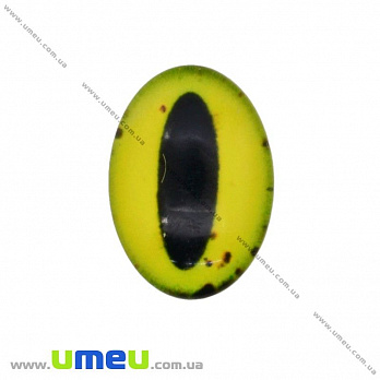 Кабошон скляний з принтом Око, 18х13 мм, Жовтий, Овал (KAB-018713)