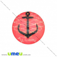 Кабошон стекл. с принтом Морской якорь, 16 мм, Круглый (KAB-017643)