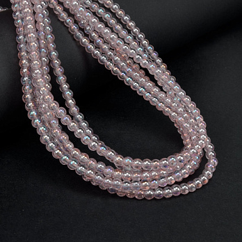 Бусины стеклянные прозрачные, 4,5 мм, Круглые, Розовые АВ (BUS-057248)