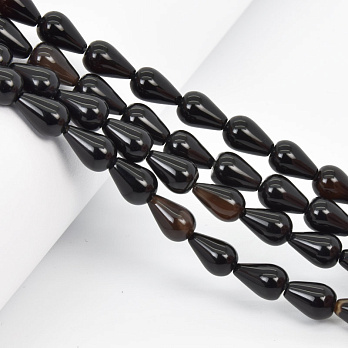 Намистини Агат чорний, Натур. камінь, 12х8 мм, Крапля, 19 см (BUS-057979)