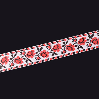 Репсовая лента с рисунком Орнамент, 25 мм, Красная (LEN-055789)