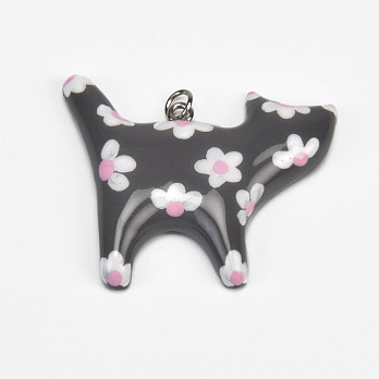 Подвеска Котик из полимерной глины, 40х32 мм, С рисунком (POD-059374)