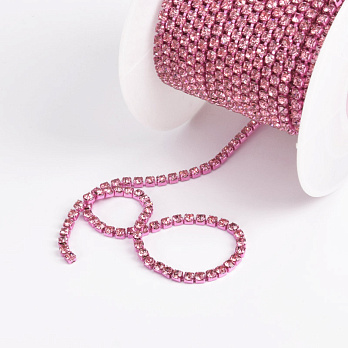 Стразовий ланцюг SS6 - 2,0 мм, Рожевий, Стрази скляні рожеві (ZEP-061029)