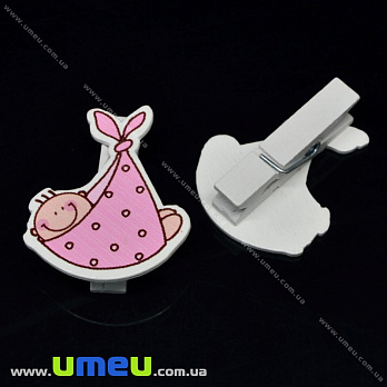 Декоративная прищепка Ребёнок в пелёнке, 39х32 мм, Розовая (DIF-033354)