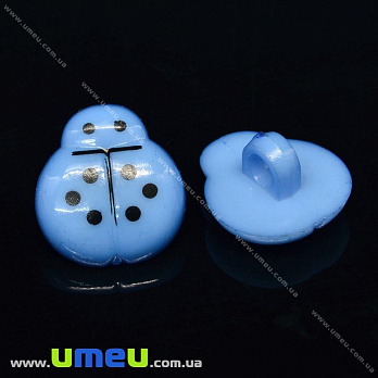 Пуговица пластиковая на ножке Божья Коровка, 14х13 мм, Голубая (PUG-032815)
