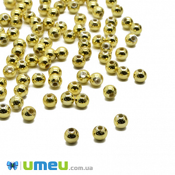 Бусина пластиковая Круглая, 4 мм, Золотистая (BUS-028480)