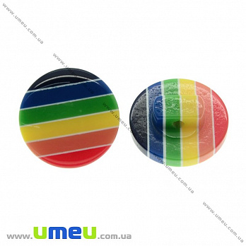 Пуговица пластиковая на ножке Полосатая, 14 мм, Разноцветная (PUG-021440)