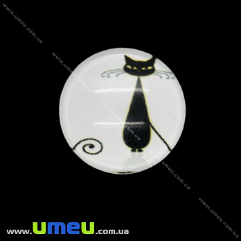 Кабошон стекл. с принтом Кот, 18 мм, Круглый (KAB-019947)