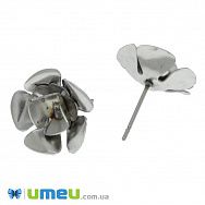 Пусети з нерж. сталі Трояндочки, 13х15 мм, Темне срібло (STL-039715)