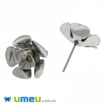 Пусеты из нерж. стали Розочки, 13х15 мм, Темное серебро (STL-039715)