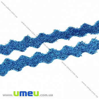 Стрічка оксамитова з люрексом зиґзаґ, 10 мм, Синя (LEN-035835)