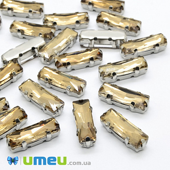 Шатон прямокутний 15х5 мм, Темне срібло, Бежевий (KAB-038003)