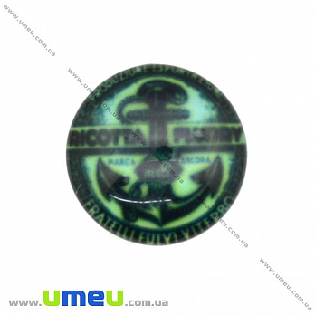 Кабошон стекл. с принтом Морской якорь, 16 мм, Круглый (KAB-017642)