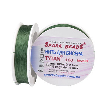 Нитка для бісеру Титан 100, Зелена т. №2592, 100 м (MUL-010627)