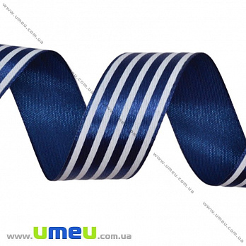 Атласна стрічка в смужку, 25 мм, Синя темна (LEN-016706)
