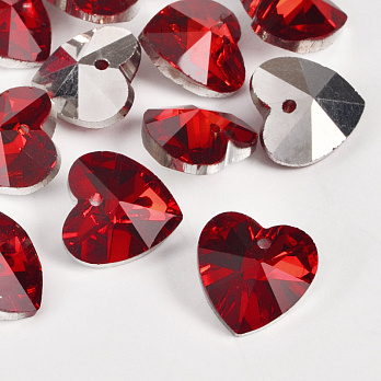 Подвеска стеклянная Сердце, 14х14 мм, Красная (POD-018486)