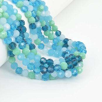 Бусины круглые граненые, 6 мм, Микс голубой (BUS-057329)