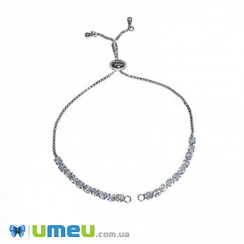 Застібка для браслета зі стопером, Стрази куб. цирконій, 12 см, Темне срібло (STL-047278)