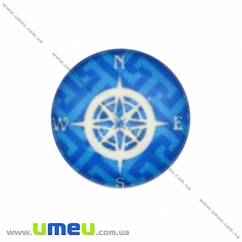 Кабошон скляний з принтом Морський, 16 мм, Круглий (KAB-017648)