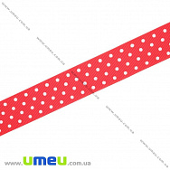 Репсовая лента в горошек, 25 мм, Красная (LEN-016668)