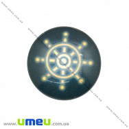 Кабошон стекл. с принтом Морской штурвал, 16 мм, Круглый (KAB-017645)