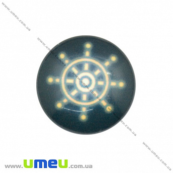 Кабошон скляний з принтом Морський штурвал, 16 мм, Круглий (KAB-017645)