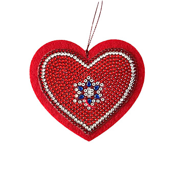 Набор алмазной живописи (наклейка) 10х10 см, Новогодняя игрушка Сердечко (SXM-061129)