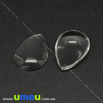Кабошон стеклянный Линза капля, 18х25 мм, Прозрачный (KAB-035022)