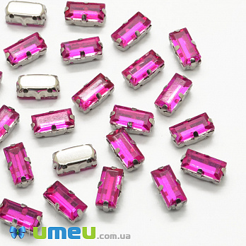 Шатон прямокутний 10х5 мм, Темне срібло, Малиновий (KAB-040971)