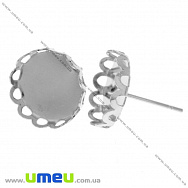 Пусети під кабошон 12 мм, Темне срібло, 13х15 мм (OSN-018220)