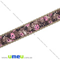 Тесьма гобеленовая с рюшами Цветы, 25 мм, Коричневая (LEN-019666)
