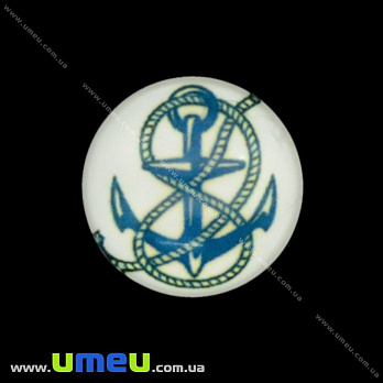 Кабошон стекл. с принтом Морской якорь, 16 мм, Круглый (KAB-017676)