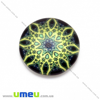 Кабошон стекл. с принтом Узор, 18 мм, Круглый (KAB-013633)