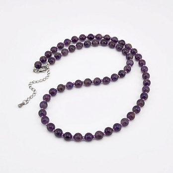 Колье Аметист, Натур. камень, 47 см, Нерж. сталь (BUS-058752)
