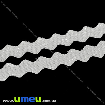 Стрічка оксамитова з люрексом зиґзаґ, 10 мм, Біла (LEN-035842)
