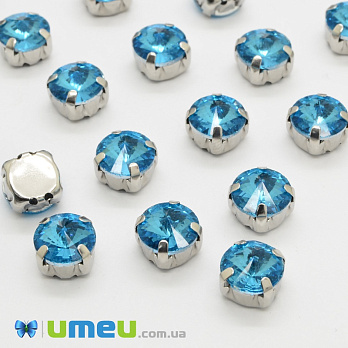 Шатон круглый 14 мм, Темное серебро, Голубой (KAB-052712)