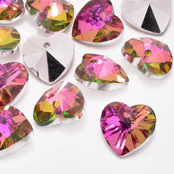 Підвіска скляна Серце, 14х14 мм, Різнокольорова (POD-054598)
