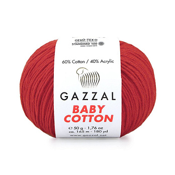 Пряжа Gazzal Baby Cotton №3443, 50 г, 165 м, Красная (YAR-062515)