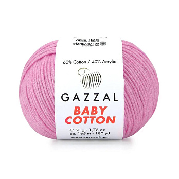 Пряжа Gazzal Baby Cotton №3468, 50 г, 165 м, Розовая (YAR-060775)