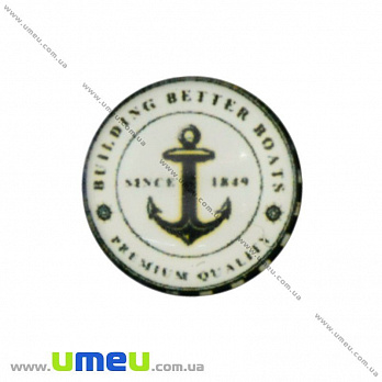 Кабошон стекл. с принтом Морской якорь, 16 мм, Круглый (KAB-017666)