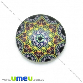 Кабошон стекл. с принтом Узор, 18 мм, Круглый (KAB-013634)