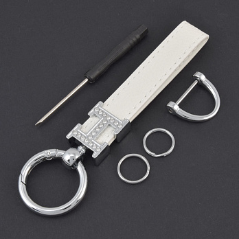 Брелок, 13х3 см, Белый, Натуральная кожа, Темное серебро (OSN-058506)