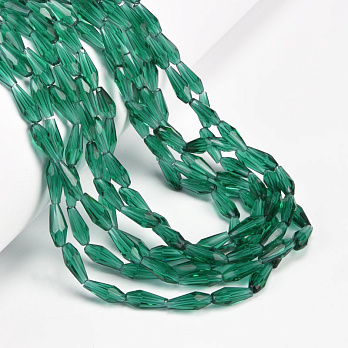 Намистини скляні, Крапля гранована, 10,5х4 мм, Смарагдові (BUS-059825)